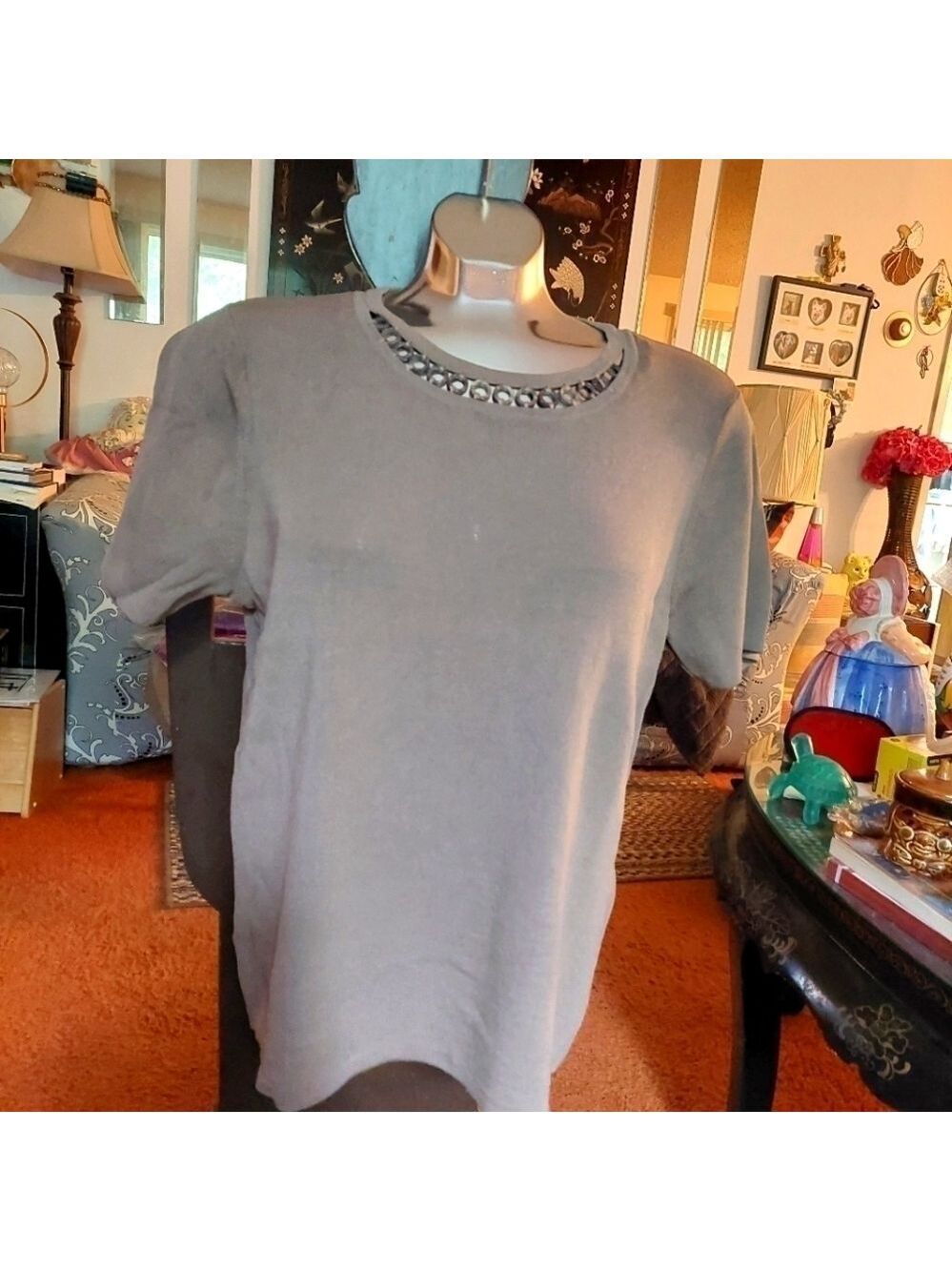 TanJay Petite Ladies Brown Short Sleeve Top Size Large
